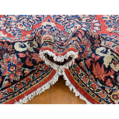 Antique Wool Hand Knotted Rug Red Navy Blue 6.0X8.7 -O080001