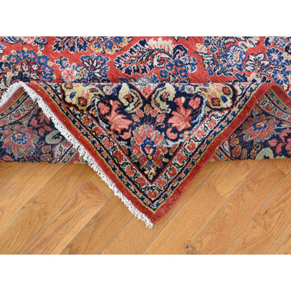 Antique Wool Hand Knotted Rug Red Navy Blue 6.0X8.7 -O080001