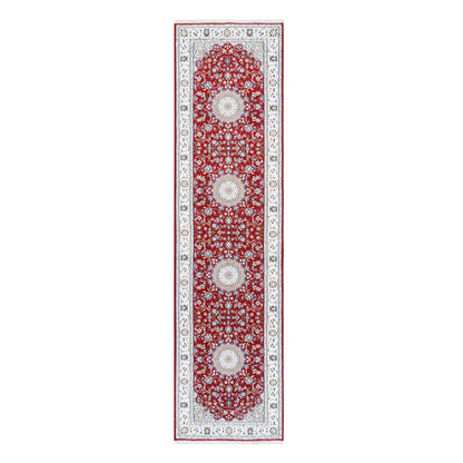 Fine Oriental Wool Hand Knotted Rug Red Ivory 2.9X10.1 -O080022