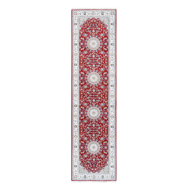 Fine Oriental Wool Hand Knotted Rug Red Ivory 2.9X10.1 -O080022