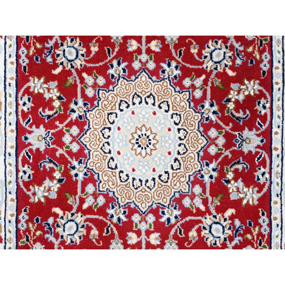 Fine Oriental Wool Hand Knotted Rug Red Ivory 2.9X10.1 -O080022