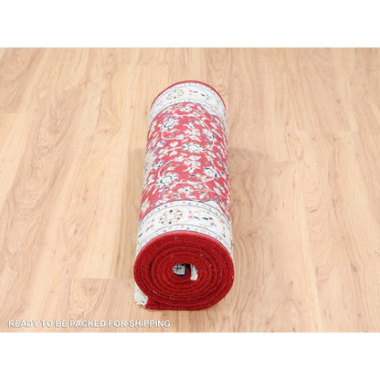 Fine Oriental Wool Hand Knotted Rug Red Ivory 2.9X10.1 -O080022