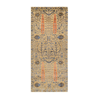 Transitional Wool & Silk Hand Knotted Rug Brown 2.7X6.0  -O080024