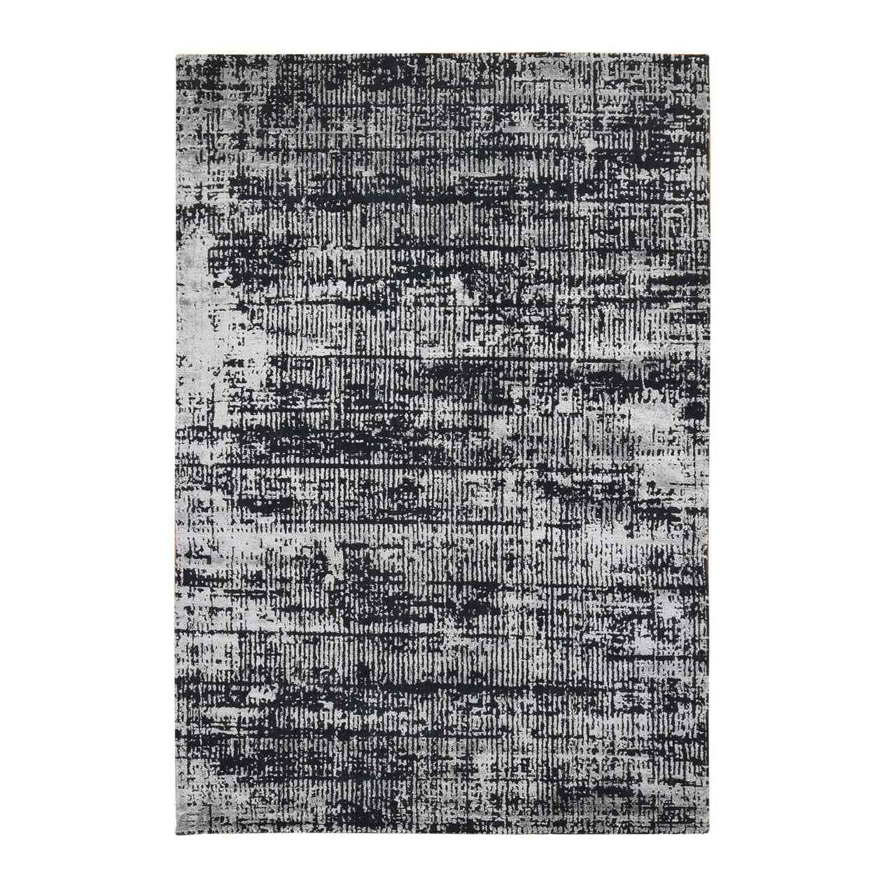 Black 5'10" x 9'0" Modern and Contemporary Handloom Wool/Silk Rug - Sku: O080033