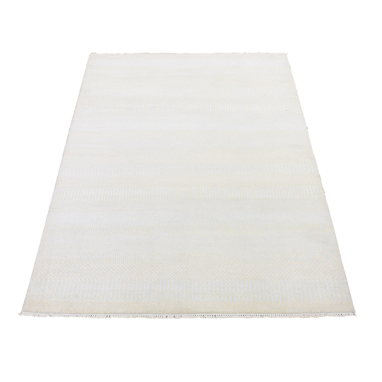 Modern and Contemporary Wool & Silk Hand Knotted Rug Ivory No Border 4.1X6.1 -O080039