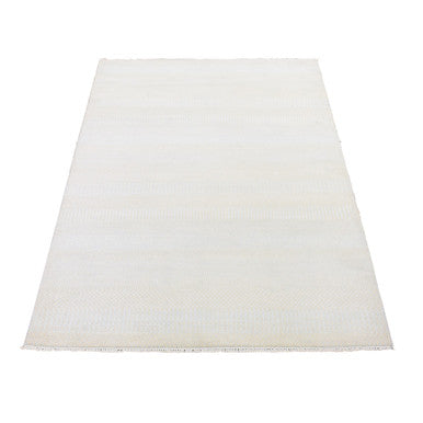 Modern and Contemporary Wool & Silk Hand Knotted Rug Ivory No Border 4.1X6.1 -O080039