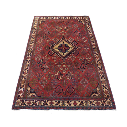 Persian Wool Hand Knotted Rug Red Ivory 4.0X7.7 -O080042