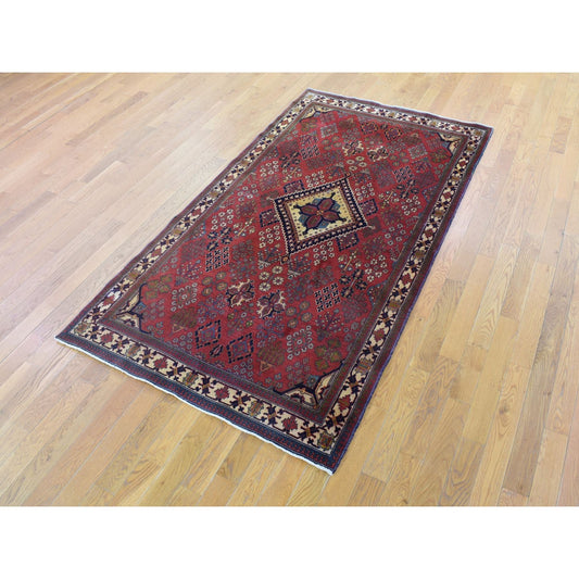 Persian Wool Hand Knotted Rug Red Ivory 4.0X7.7 -O080042