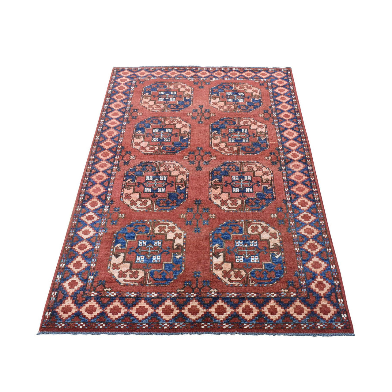 Red 4'0" x 6'8" Tribal & Geometric Hand knotted Wool Rug - Sku: O080045