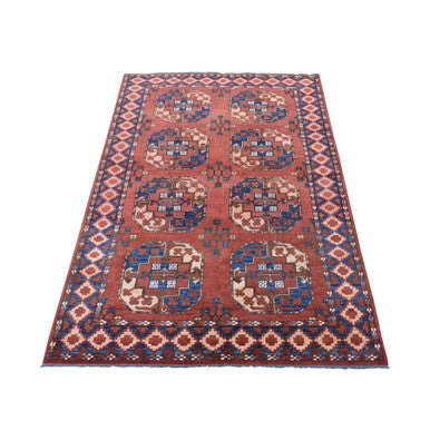 Tribal & Geometric Wool Hand Knotted Rug Red Red 4.0X6.8 -O080045