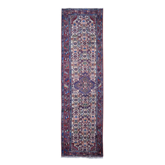 Persian Wool Hand Knotted Rug Ivory Red 3.0X10.3 -O080047