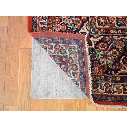 Antique Wool Hand Knotted Rug Red Midnight Blue 10.5X13.7 -O080054