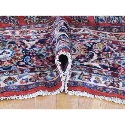 Antique Wool Hand Knotted Rug Red Midnight Blue 10.5X13.7 -O080054