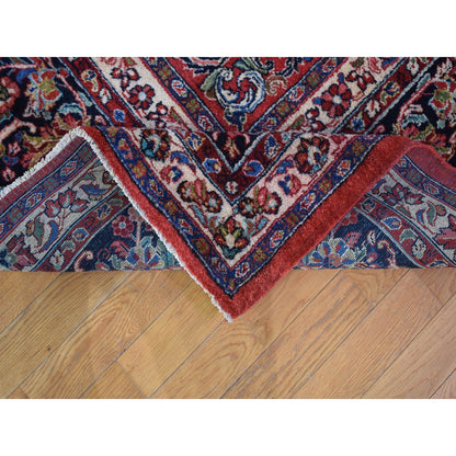 Antique Wool Hand Knotted Rug Red Midnight Blue 10.5X13.7 -O080054
