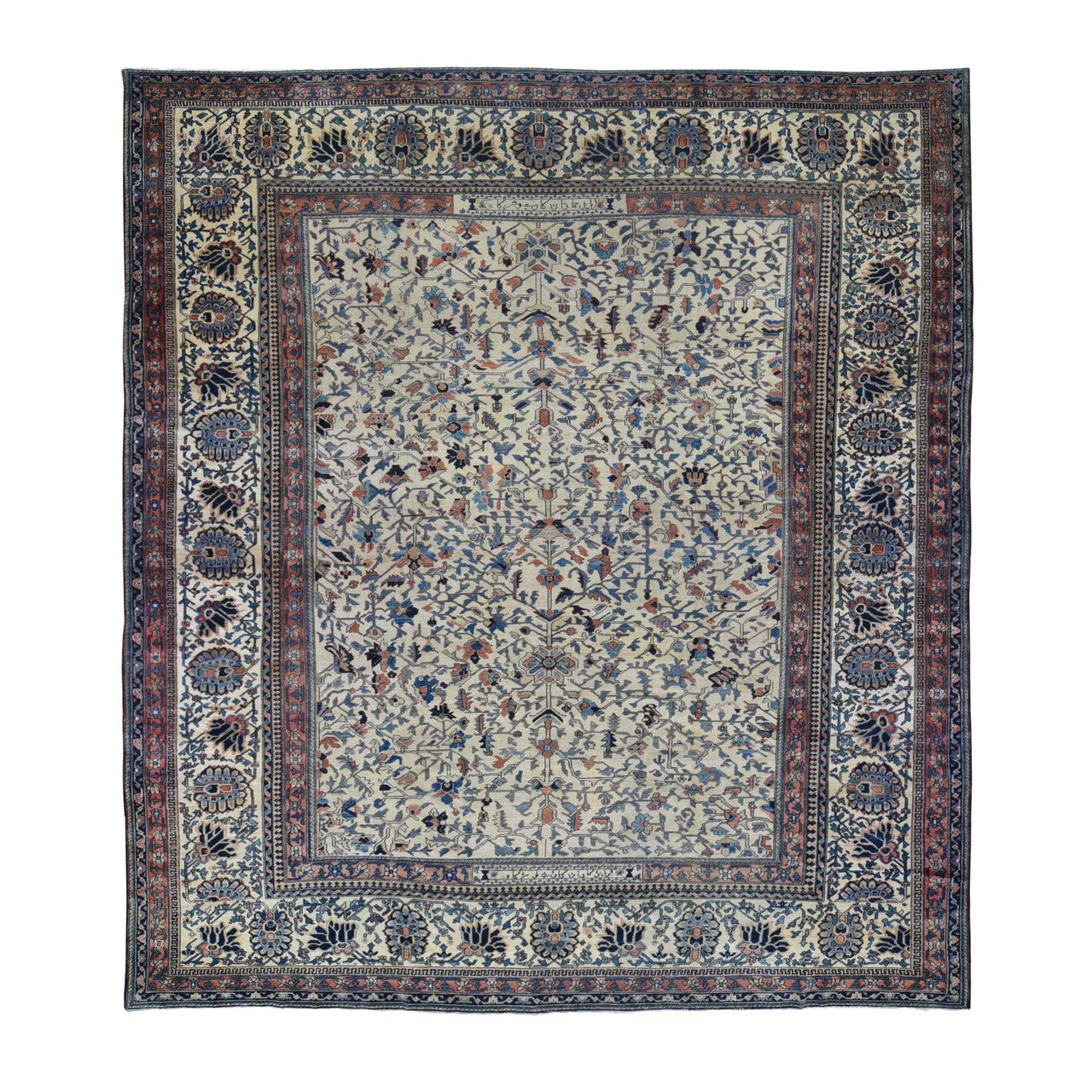 Antique Wool Hand Knotted Rug Ivory Ivory 14.3X15.7 -O080055