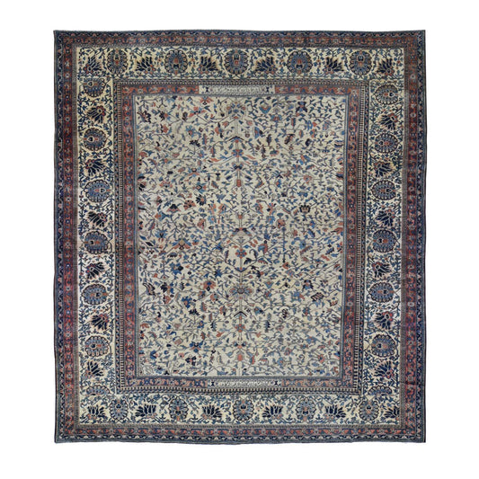 Antique Wool Hand Knotted Rug Ivory Ivory 14.3X15.7 -O080055