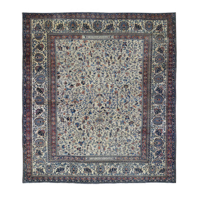 Antique Wool Hand Knotted Rug Ivory Ivory 14.3X15.7 -O080055