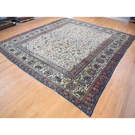 Antique Wool Hand Knotted Rug Ivory Ivory 14.3X15.7 -O080055