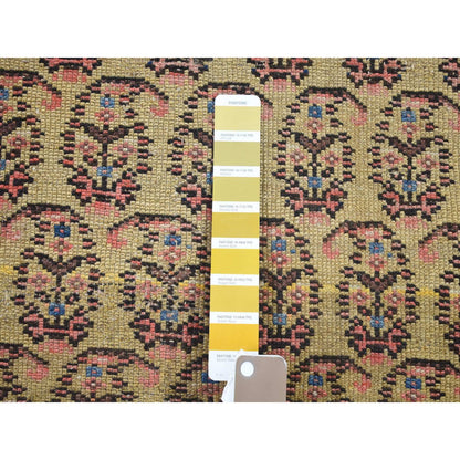 Antique Wool Hand Knotted Rug Yellow Blue 4.0X10.3 -O080058