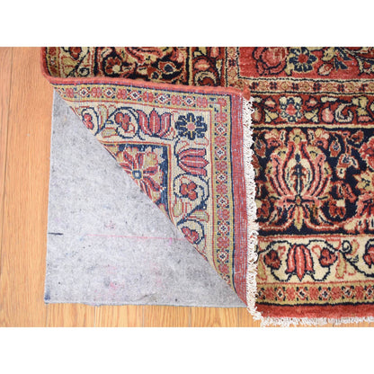 Antique Wool Hand Knotted Rug Red Navy Blue 7.10X9.10 -O080064