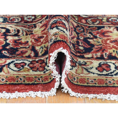Antique Wool Hand Knotted Rug Red Navy Blue 7.10X9.10 -O080064