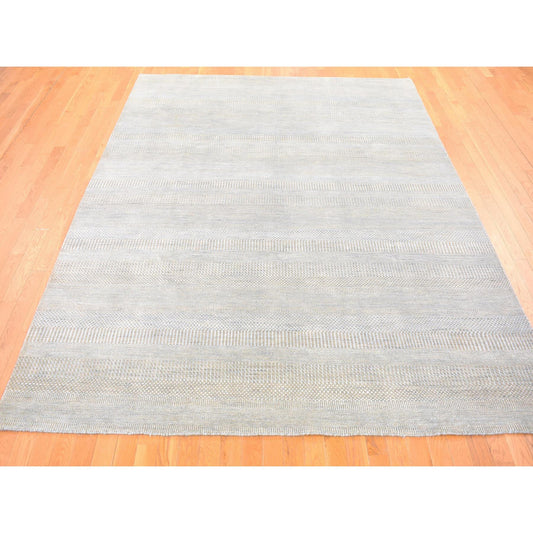 Modern and Contemporary Wool & Silk Hand Knotted Rug Grey No Border 8.1X9.10 -O080065