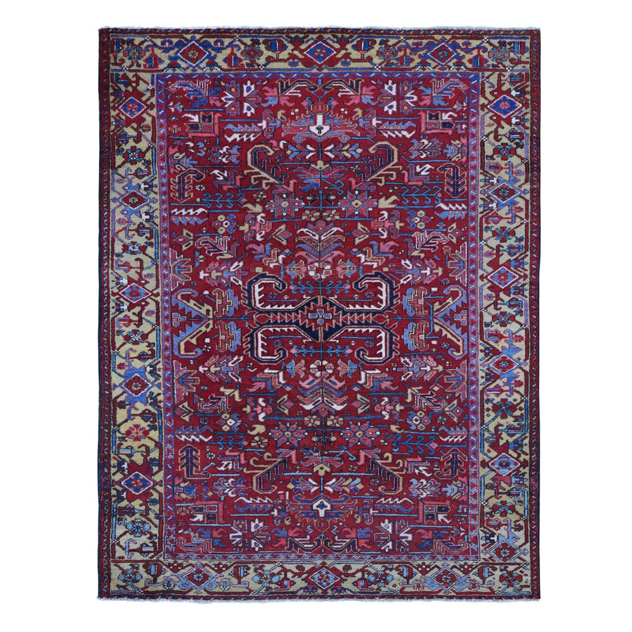 Red 7'4" x 9'9" Heriz Hand knotted Wool Rug - Sku: O080069