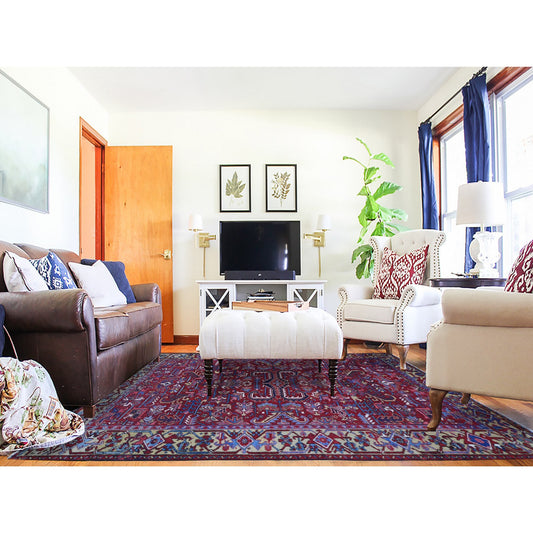 Heriz Wool Hand Knotted Rug Red Gold 7.4X9.9 -O080069