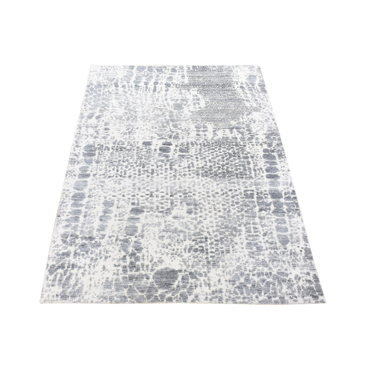 Modern and Contemporary Wool & Silk Hand Knotted Rug Ivory No Border 4.0X6.0 -O080077