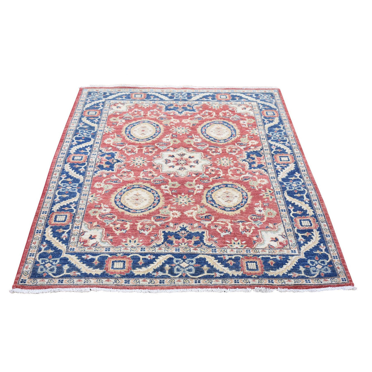 Red 5'0" x 6'6" Oushak And Peshawar Hand knotted Wool Rug - Sku: O080078