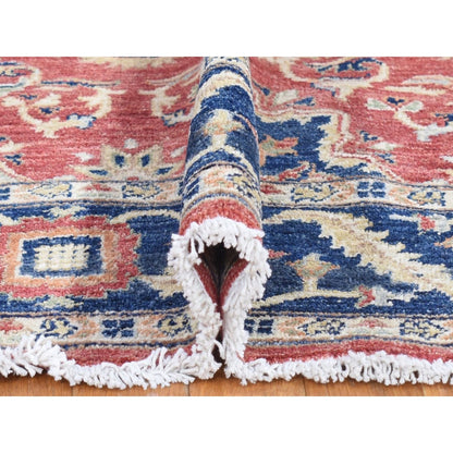Oushak And Peshawar Wool Hand Knotted Rug Red Navy Blue 5.0X6.6 -O080078