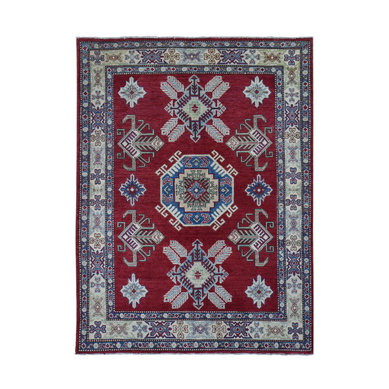 Red 5'3" x 7'1" Kazak Hand knotted Wool Rug - Sku: O080083