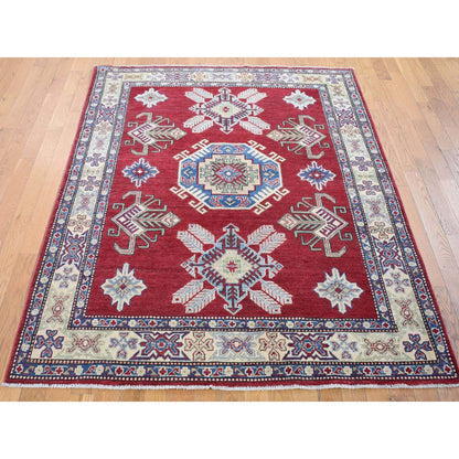 Kazak Wool Hand Knotted Rug Red Ivory 5.3X7.1 -O080083