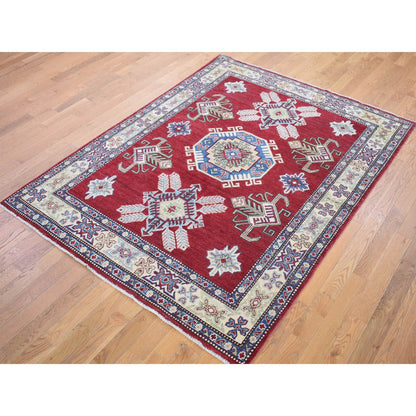 Kazak Wool Hand Knotted Rug Red Ivory 5.3X7.1 -O080083