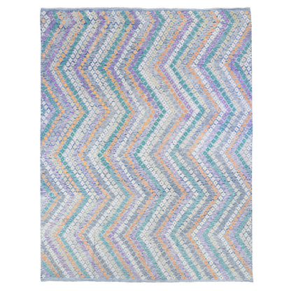 Tribal & Geometric Wool Hand Knotted Rug Blue No Border 10.3X13.2 -O080085