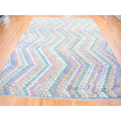 Tribal & Geometric Wool Hand Knotted Rug Blue No Border 10.3X13.2 -O080085