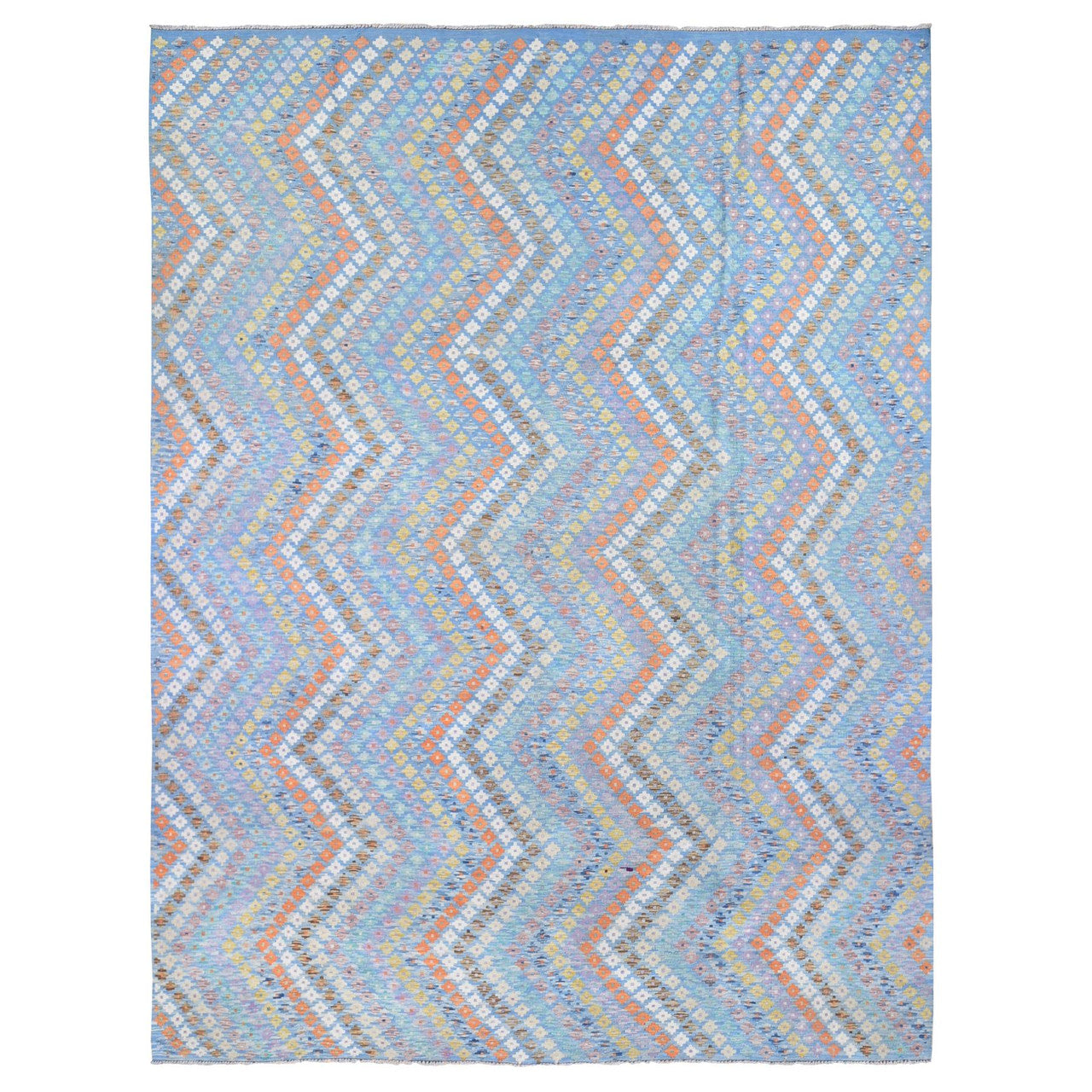 Tribal & Geometric Wool Hand Knotted Rug Blue No Border 10.3X13.3 -O080086