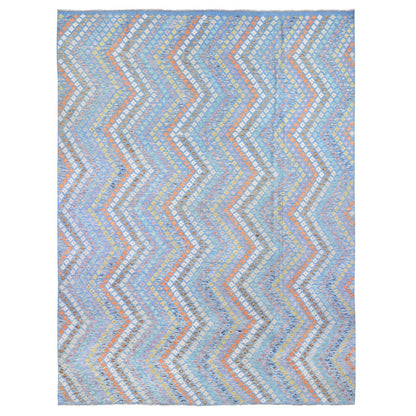 Tribal & Geometric Wool Hand Knotted Rug Blue No Border 10.3X13.3 -O080086