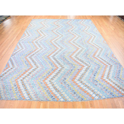 Tribal & Geometric Wool Hand Knotted Rug Blue No Border 10.3X13.3 -O080086