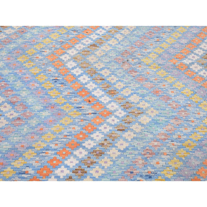 Tribal & Geometric Wool Hand Knotted Rug Blue No Border 10.3X13.3 -O080086