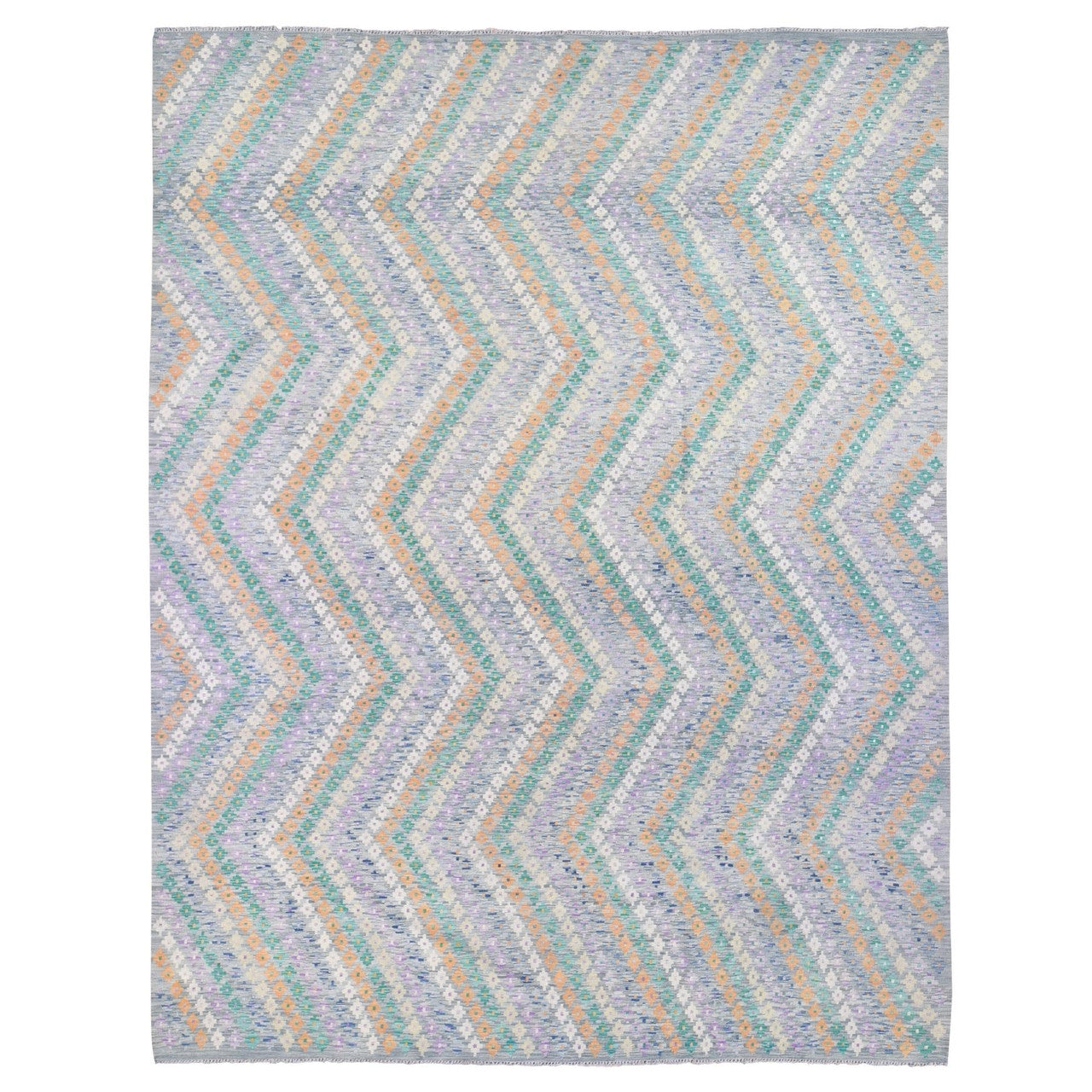 Tribal & Geometric Wool Hand Knotted Rug Grey No Border 10.3X13.5 -O080087