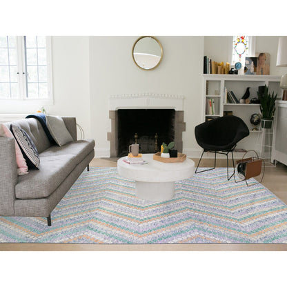Tribal & Geometric Wool Hand Knotted Rug Grey No Border 10.3X13.5 -O080087