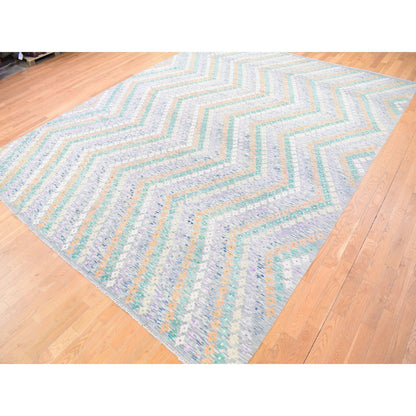 Tribal & Geometric Wool Hand Knotted Rug Grey No Border 10.3X13.5 -O080087