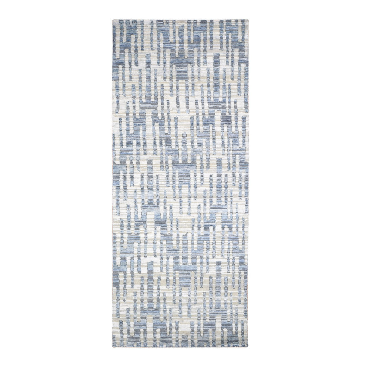 Gray 4'0" x 10'3" Modern and Contemporary Hand knotted Wool/Silk Rug - Sku: O080088
