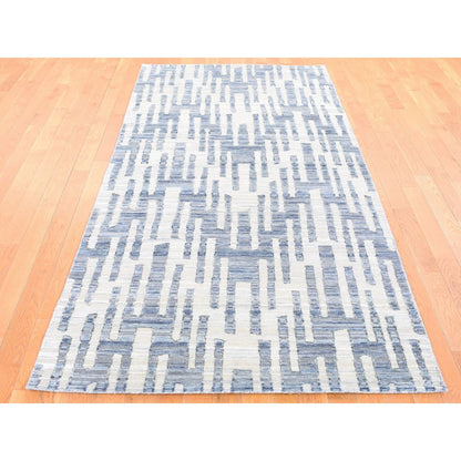 Modern and Contemporary Wool & Silk Hand Knotted Rug Grey No Border 4.0X10.3 -O080088