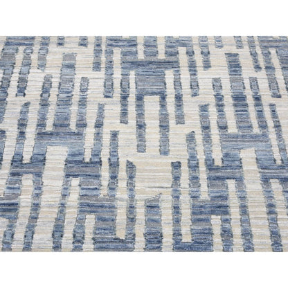 Modern and Contemporary Wool & Silk Hand Knotted Rug Grey No Border 4.0X10.3 -O080088