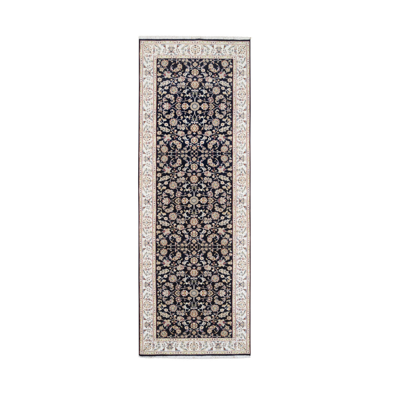 Fine Oriental Wool Hand Knotted Rug Blue Ivory 2.8X9.10 -O080089