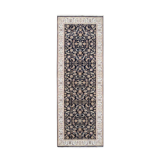 Fine Oriental Wool Hand Knotted Rug Blue Ivory 2.8X9.10 -O080089