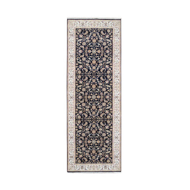Fine Oriental Wool Hand Knotted Rug Blue Ivory 2.8X9.10 -O080089