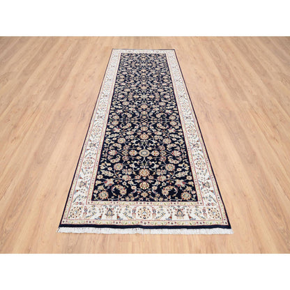 Fine Oriental Wool Hand Knotted Rug Blue Ivory 2.8X9.10 -O080089